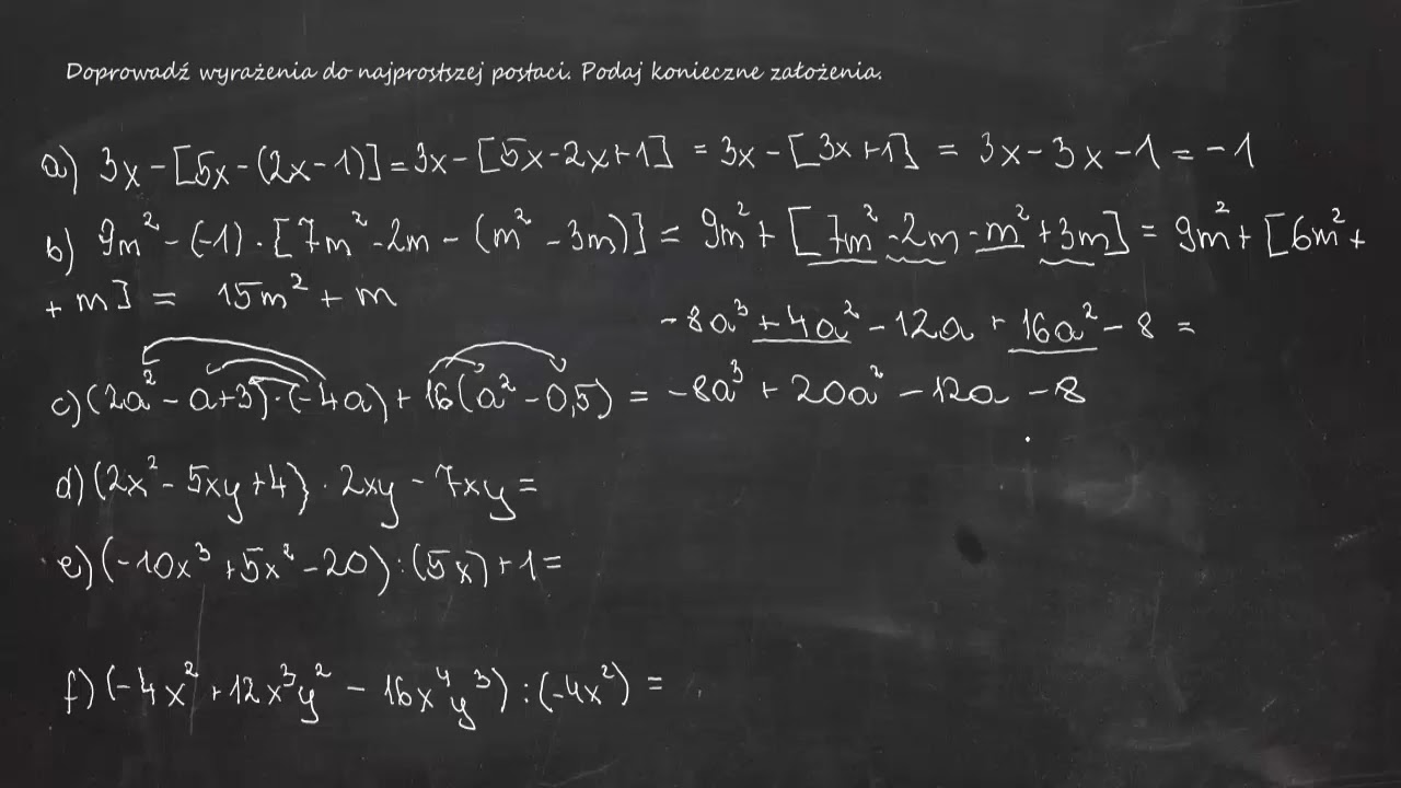 Doprowadź wyrażenia do najprostszej postaci. Podaj konieczne założenia. a) 3x-[5x-(2x-1)]