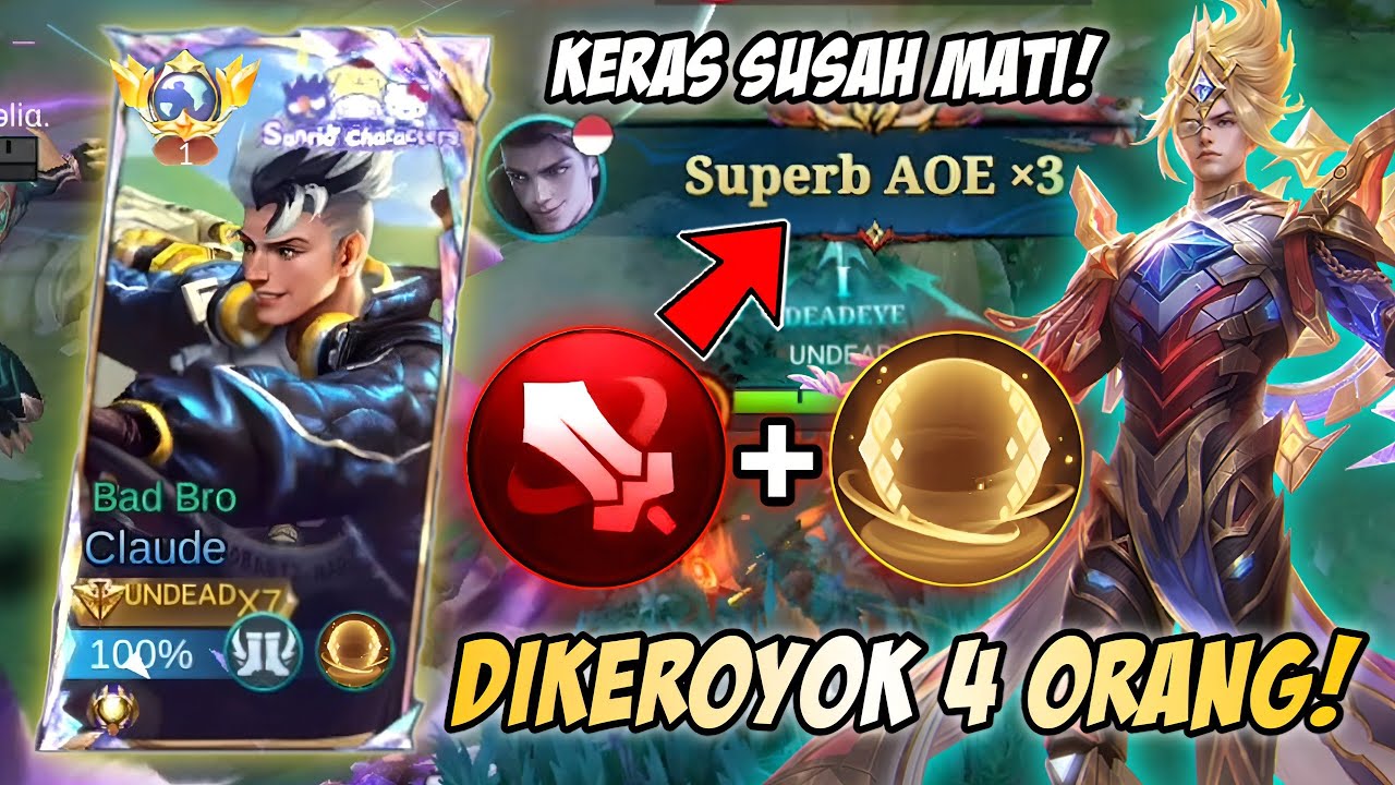 KERAS SUSAH MATI! DIKEROYOK 4 ORANG PUN MASIH BISA HIDUP! COMBO CLAUDE AEGIS EMBLEM FIGHTER! | MLBB