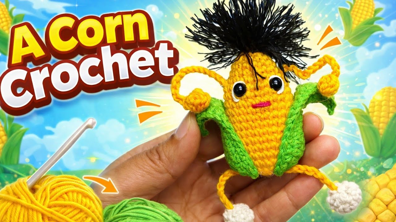 ❤ Crochet Vegetables Tutorial 🌽 Crochet Long-Limbed Corn Keychain