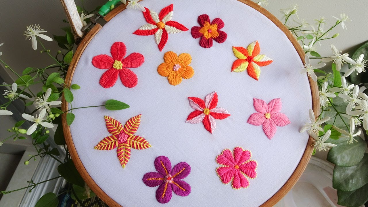 10 easy flower embroidery in one video, exclusive hand embroidery flowers