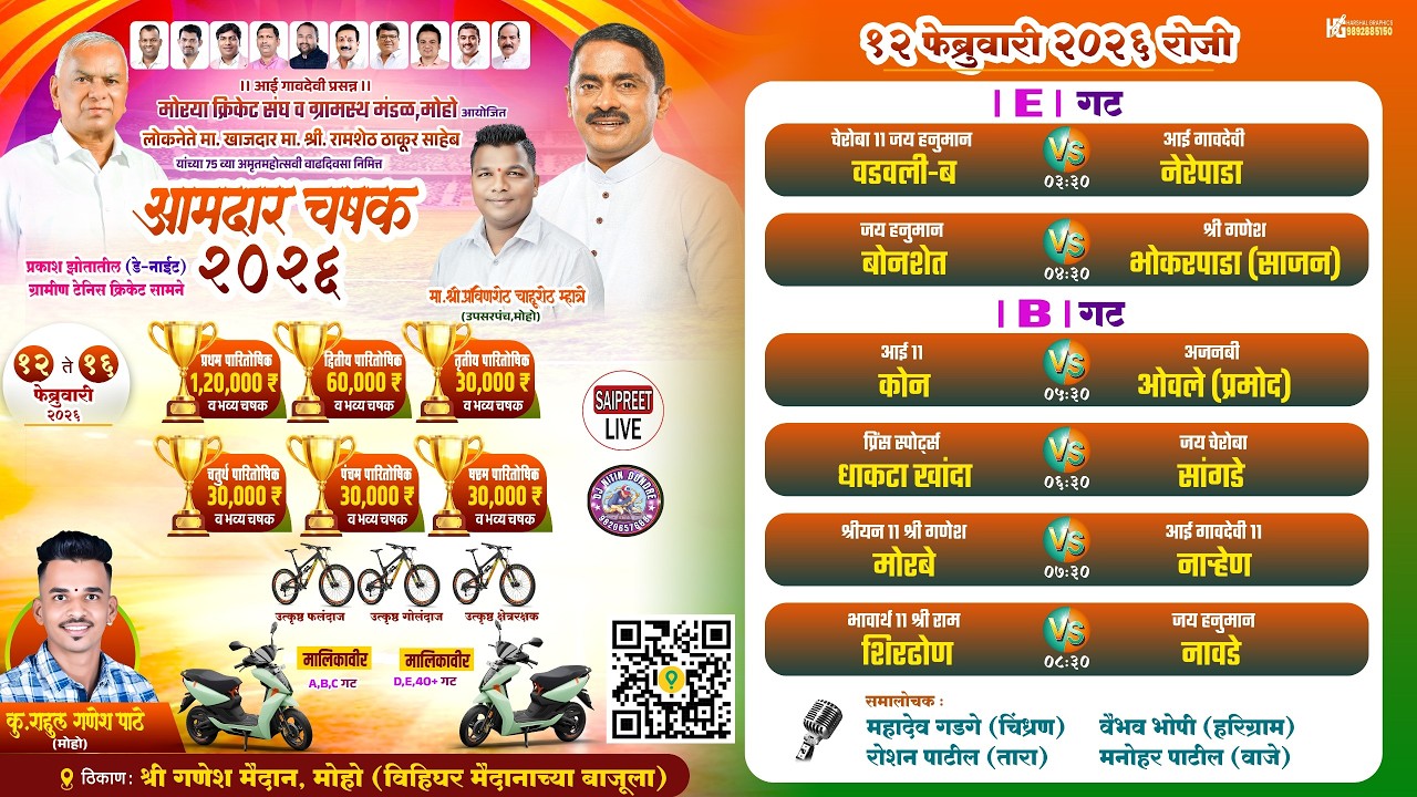 आमदार चषक मोहो (डे-नाईट) ग्रामीण टेनिस क्रिकेट सामने २०२६ || DAY-NIGHT 1