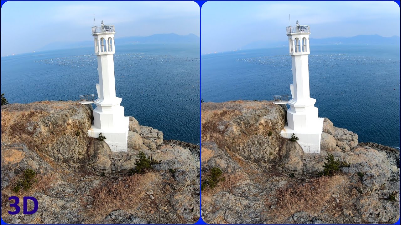 Drone 3D, Lighthouse on a rocky shore, Aerial 3D, Side By Side 3D, 3D video, Magic eye