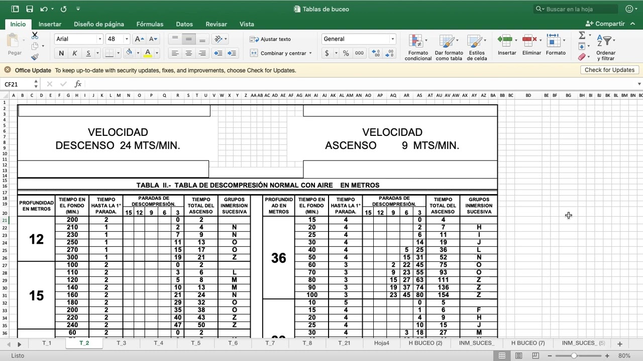 TABLAS DE DESCOMPRESION BUZOS PROFESIONALES CHILE