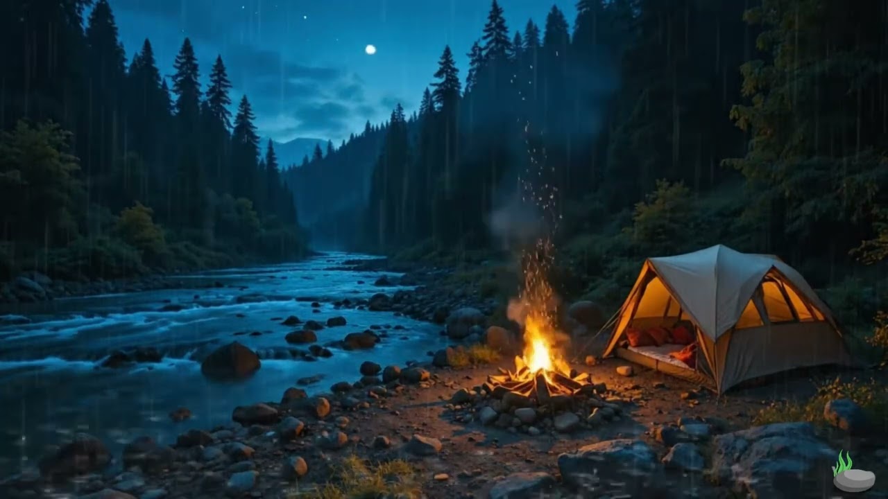 Forest Rain & Campfire Sounds | Cozy Camping ASMR Night