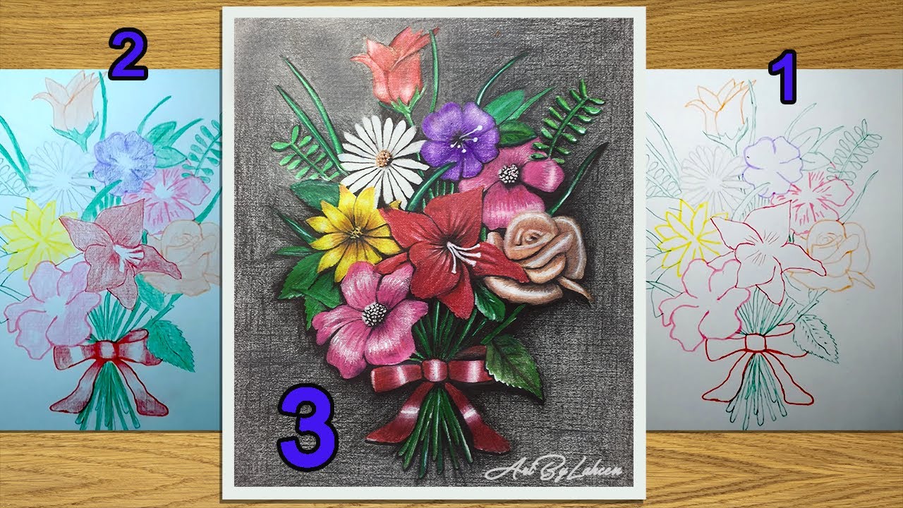 Drawing flowers 3d with colored pencils