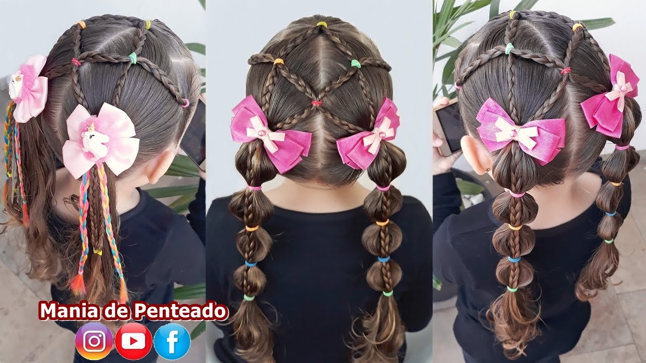 Penteado Infantil fácil com tranças, Maria Chiquinha ou tranças bolha