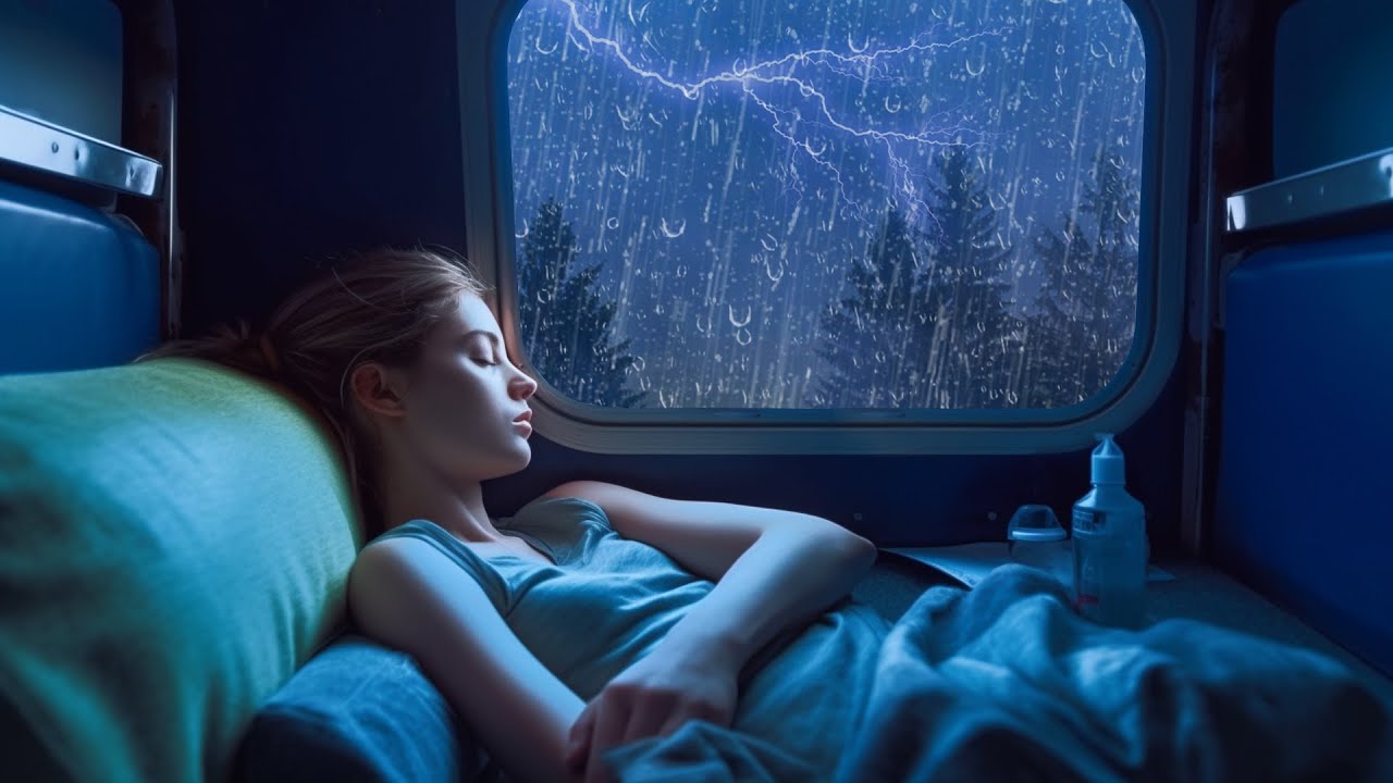Ультра расслабляющий дождь - шум дождя и грома на крыше поезда для сна