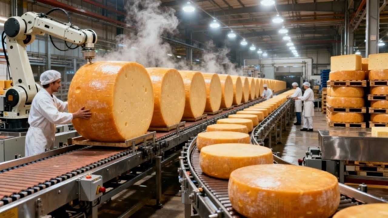 Inside a Mega Cheese Production Line: From Raw Milk to Aged Blocks (Full Process)