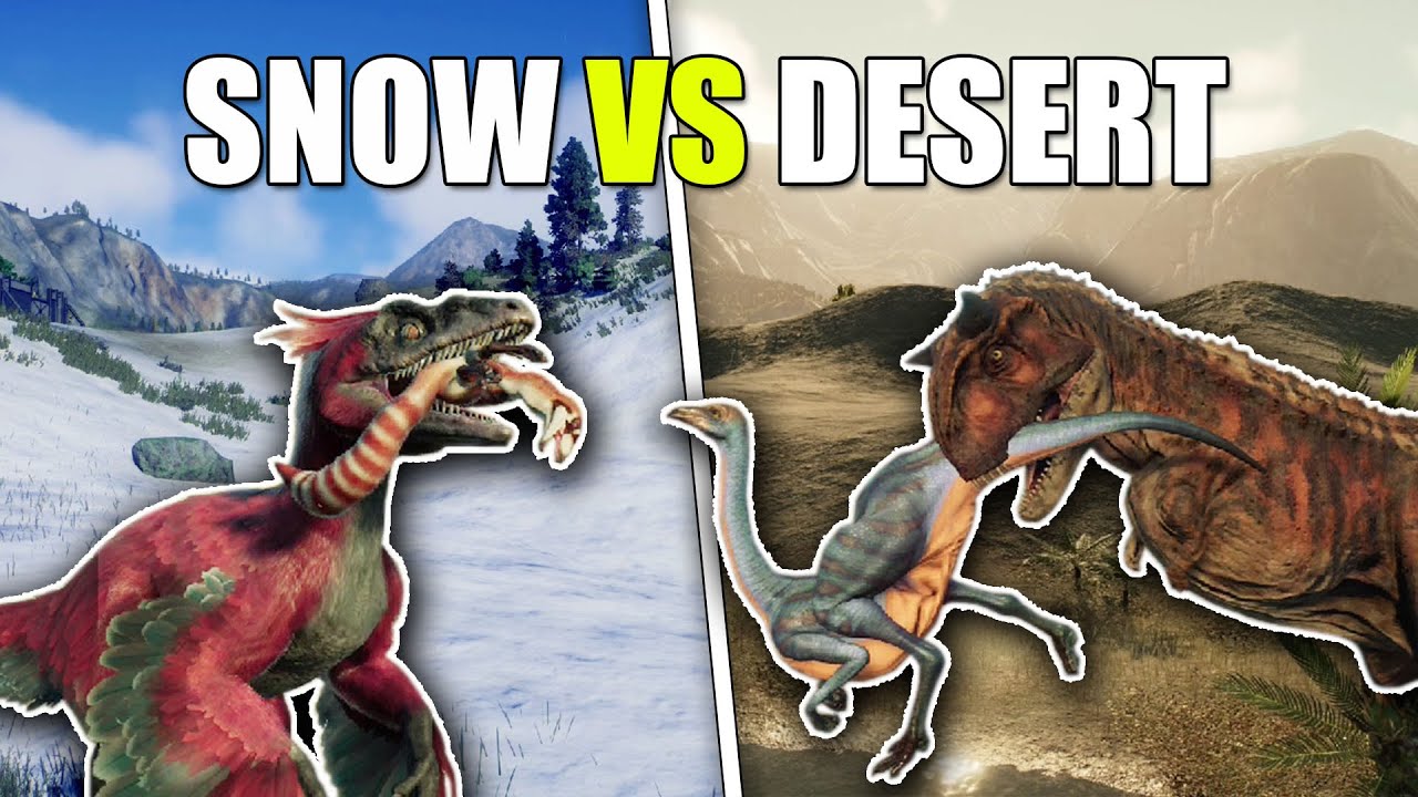 200 Snow Vs 200 Desert Dinosaurs FIGHT Inside ONE ECOSYSTEM In Jurassic World Evolution 2