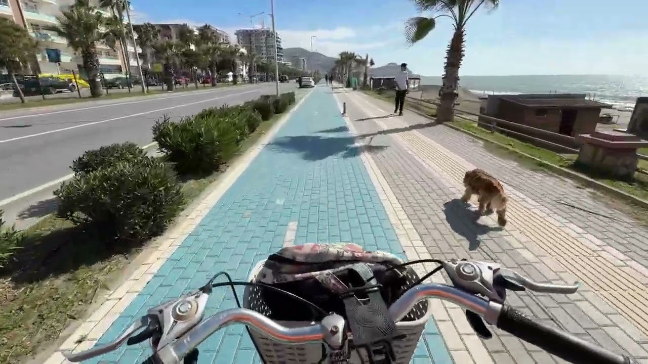 riding along the embankment in perfect weather