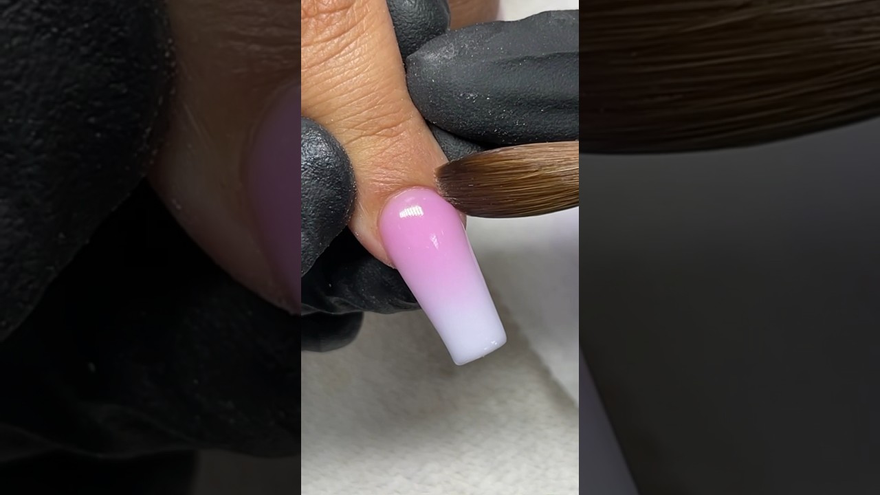 Ombre pink and white acrylic nail application #nails #nailart #naildesign #nailtutorial #ombre nail