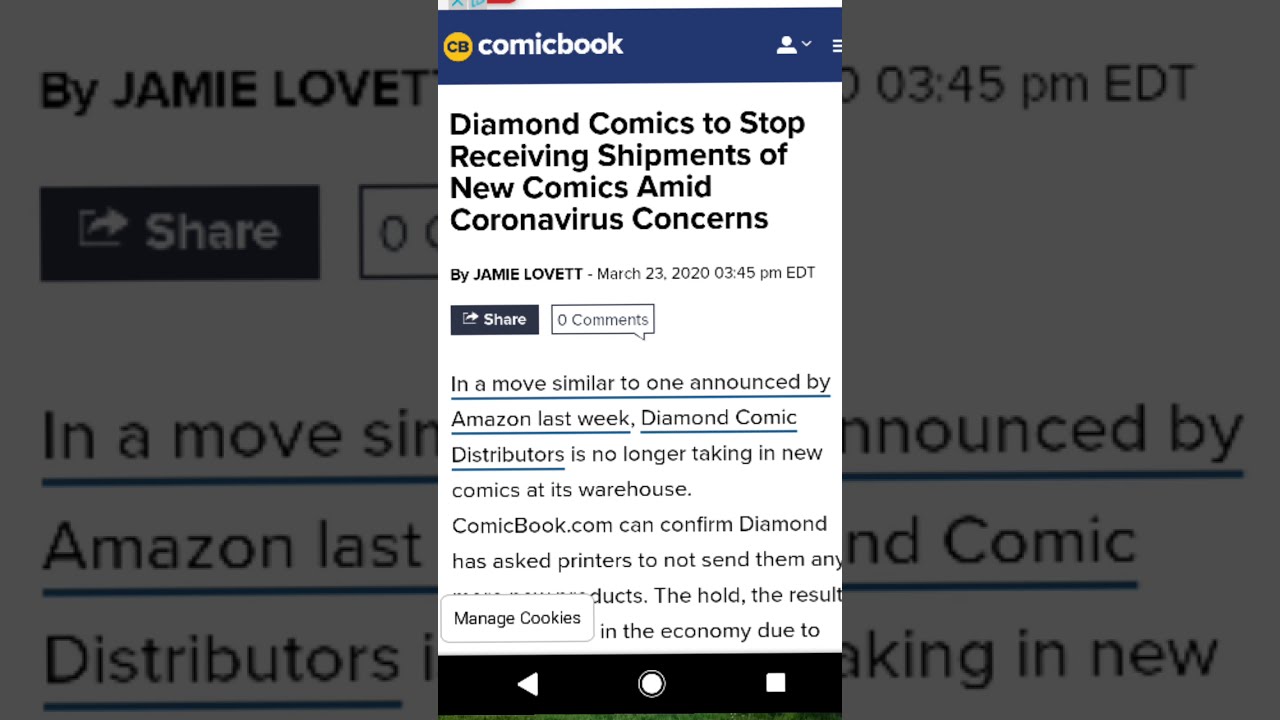 Diamond comics to cease delivery of new stock : Extinction level event for the industry