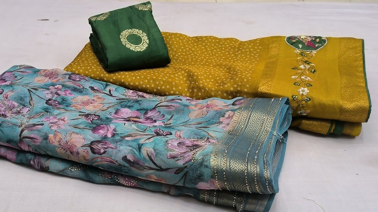 Fancy Blouse Saree|Georgette Sarees|Satin Silk Sarees#newfancysaree #sareecollection 