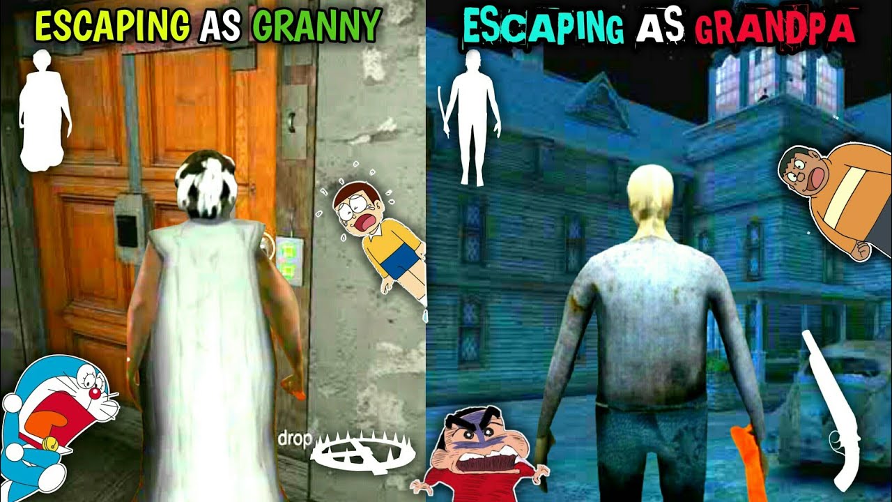 Escaping As GRANNY In Granny Vs Escaping As GRANDPA In Granny 3 With Doraemon Shinchan & Friends