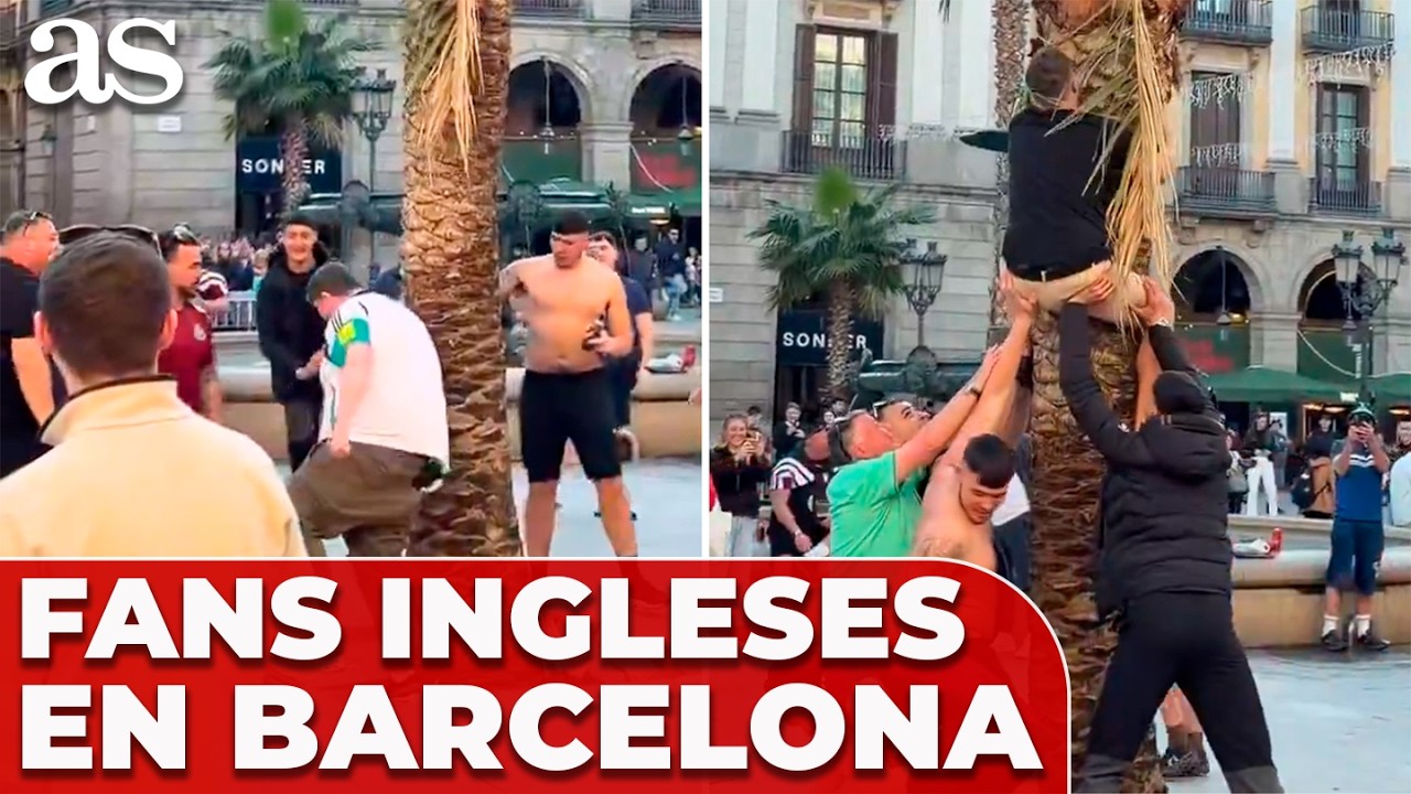 FANS del NEWCASTLE la LÍAN con una PALMERA en el centro de BARCELONA | CHAMPIONS LEAGUE