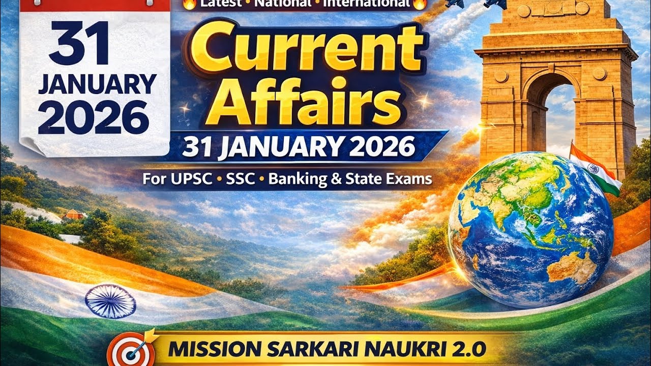 31 January 2026 Current Affairs MCQs | Today current affairs | UPSC SSC Banking | All Exams