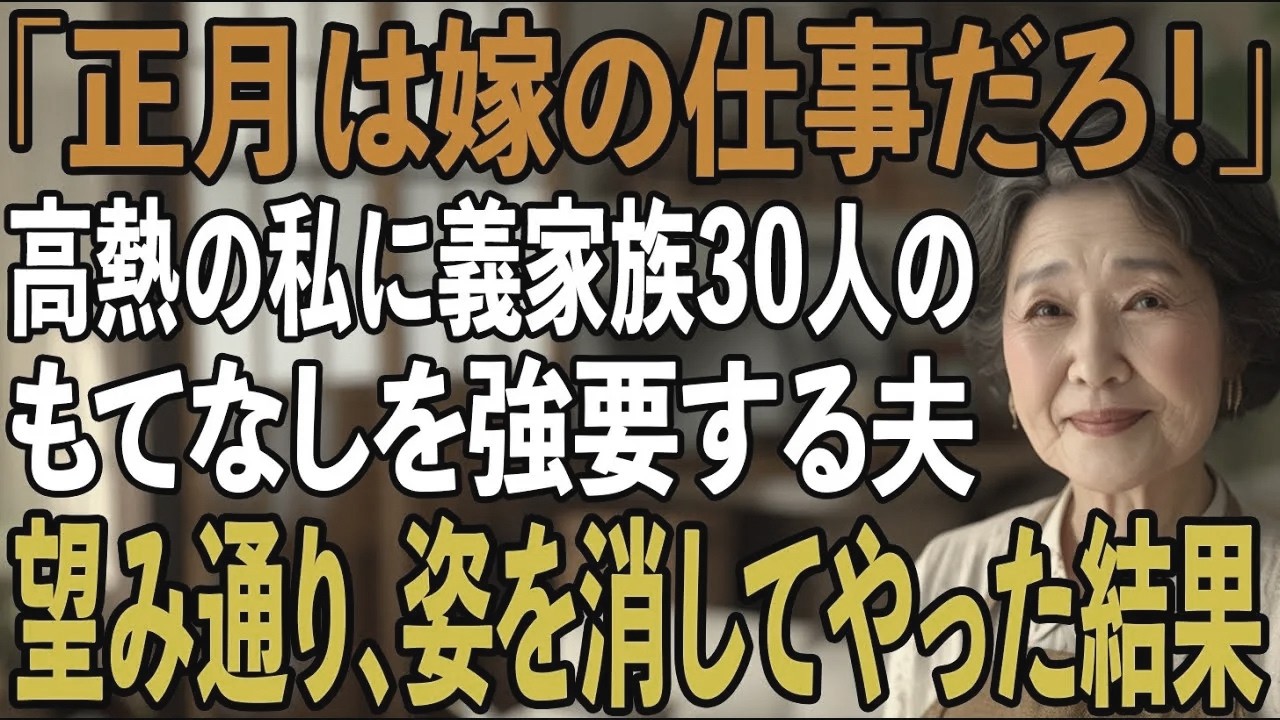 「正月は嫁の仕事だろ！」高熱の私を親戚24人のもてなし要員にする夫→お望み通り離婚届を突きつけて姿を消した結果【シニアライフ】【60代以上の方へ】