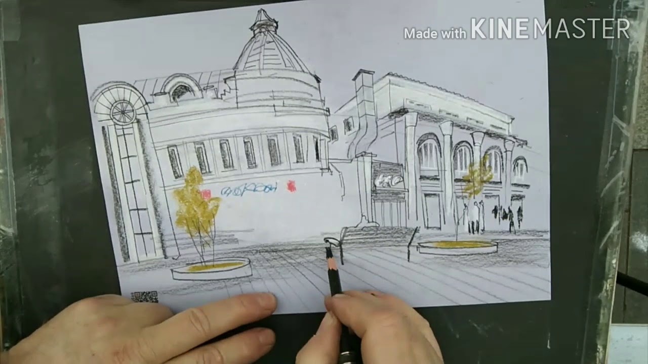 Городская зарисовка Угольный карандаш Пастель UrbanSketch Urbansketching