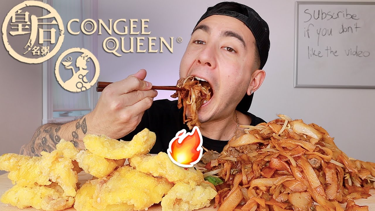EATING CONGEE QUEEN + RICE NOODLES W/ SOY SAUCE + FRIED FISH *CHINESE FOOD MUKBANG*