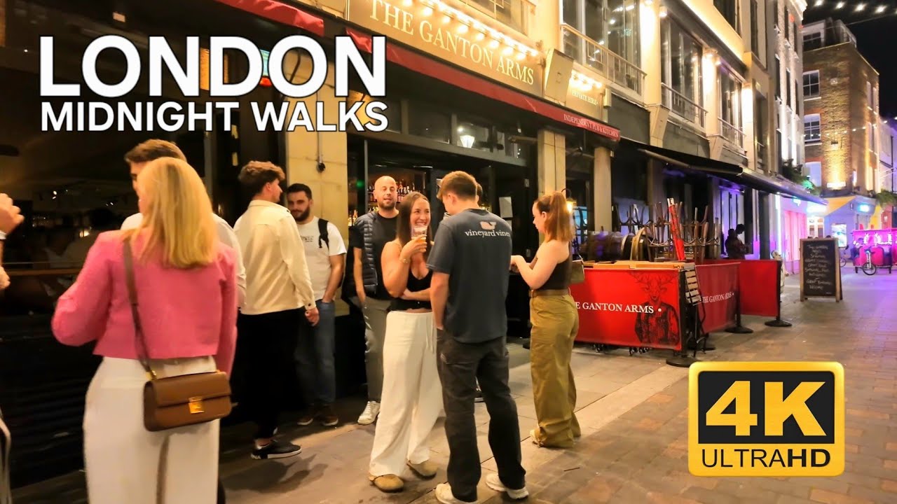 London City Nightlife Walk Tour | Summer Nights in Central London – August 2023 | 4K  Night Walk 🇬🇧