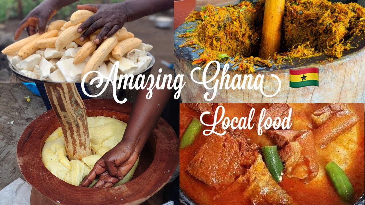 STREET FOOD IN GHANA,LOCAL FOOD IN VILLAGE CHOP BAR|how to make fufu&palm nut soup,Ghana,west Africa