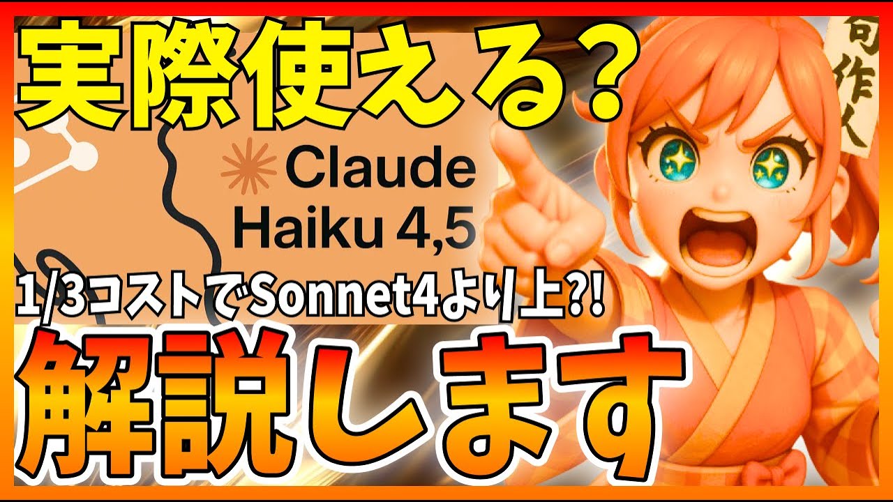 【速報】Claude Haiku 4.5が緊急公開！実際に使ってみた！Sonnet4よりも性能向上で1/3のコストは本当か？