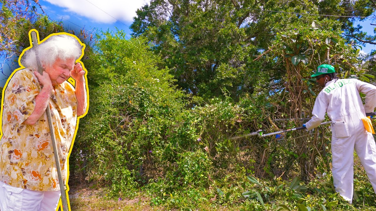 Elderly Widow COULDN'T FINISH Her Yard So I HELPED For FREE! Fence COVERED in OVERGROWN Grass!!