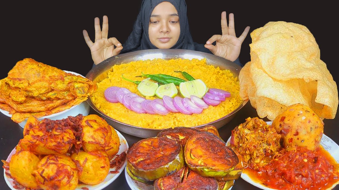 KHICHDI, DUM ALOO, OMELETTE, DIFFERENT BHARTA, BRINJAL FRY, REAL MUKBANG ||ASMR EATING *BIGBITES*