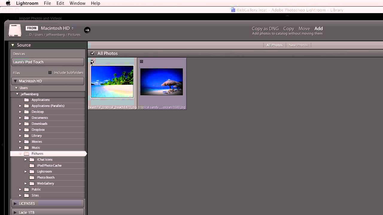 Импорт фотографий в Lightroom