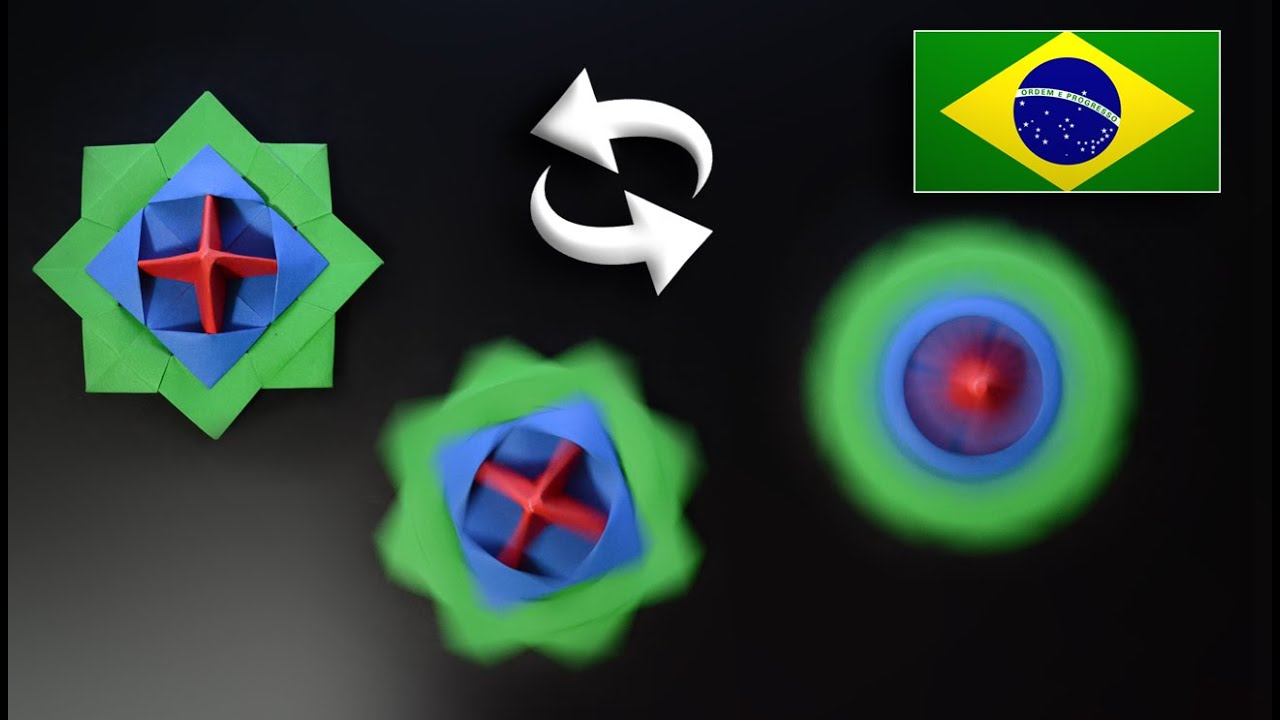 Origami: Brinquedo que Gira / Beyblade / Pião - Instruções em Português PT-BR