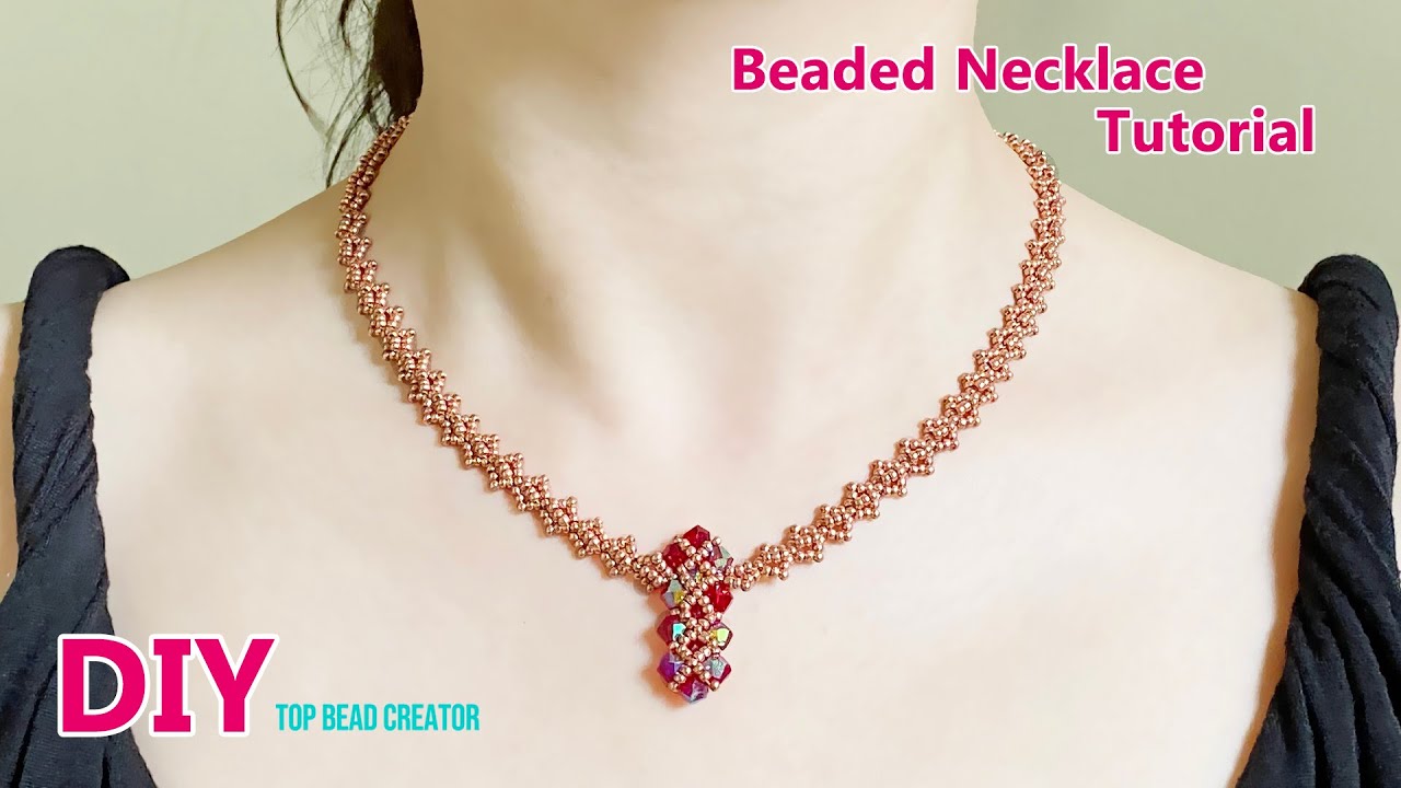Seed beads chain necklace, Bicone pendant, How to make beaded jewelry totutial