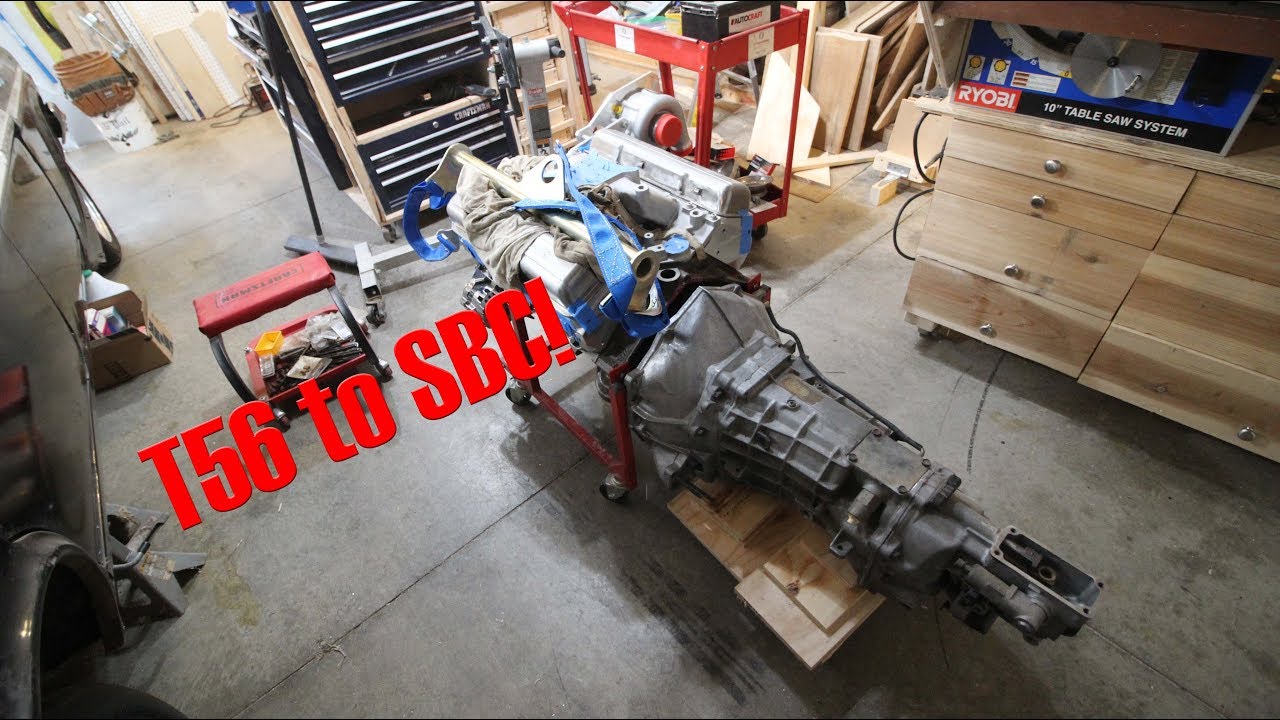 How to: T56 Transmission to Small Block Chevy  - Blown 283 SBC Build for the Ball6 Impala Part 6