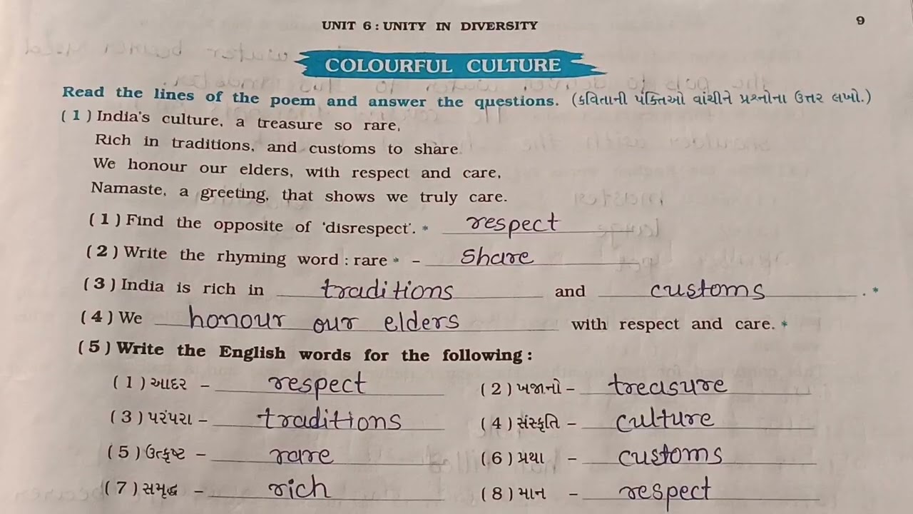 Std 6 Unit 6 Unity in Diversity English (SL) Swadhyaypothi part 2