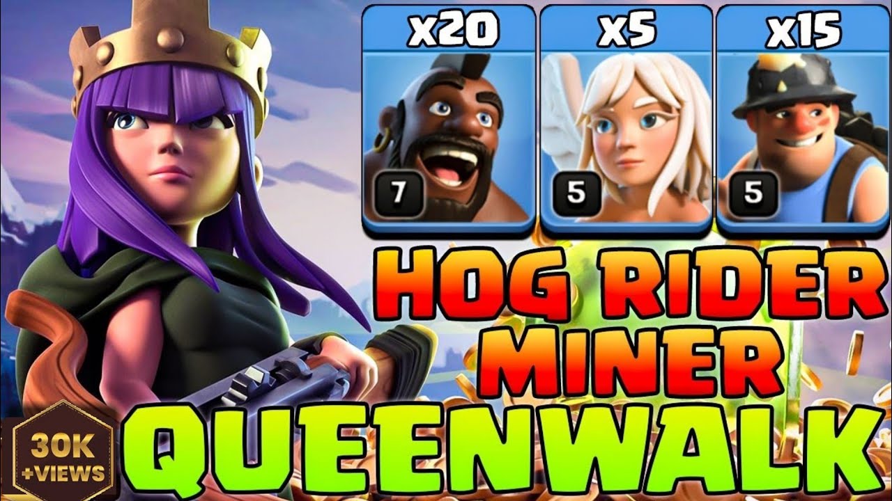 Th11 Queen charge Miner Hog attack strategy | Hybrid attack strategy | Coc best Th11 attack strategy