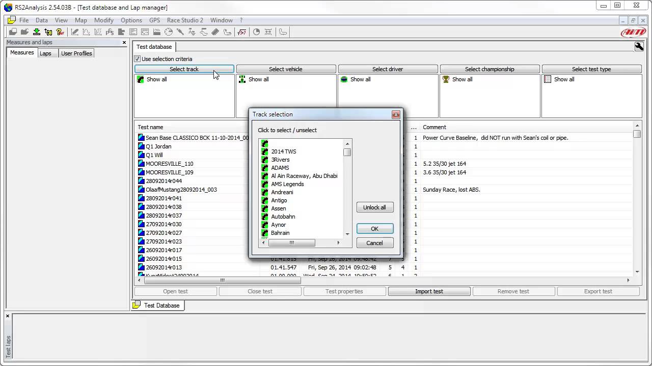 Using the Selection Criteria Function in Race Studio 2 HD