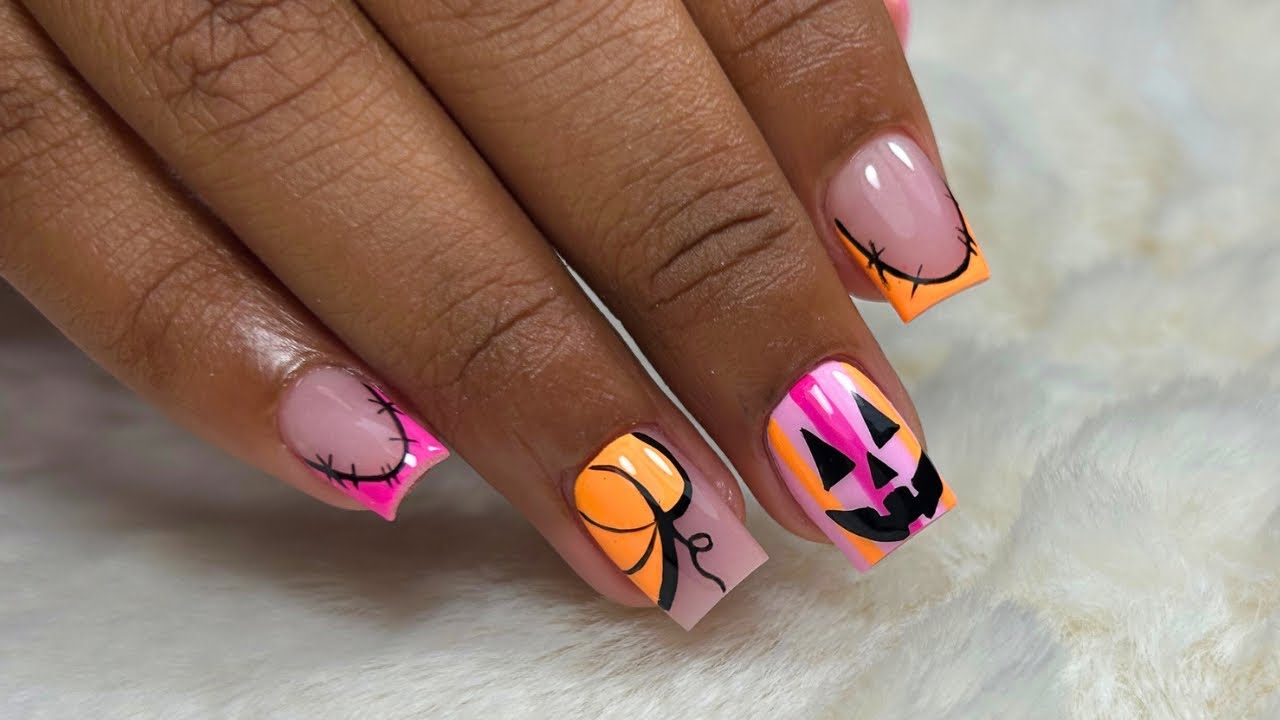 HOW TO: Damaged Nails to Pretty Halloween Nails | Acrylic Nails Tutorial