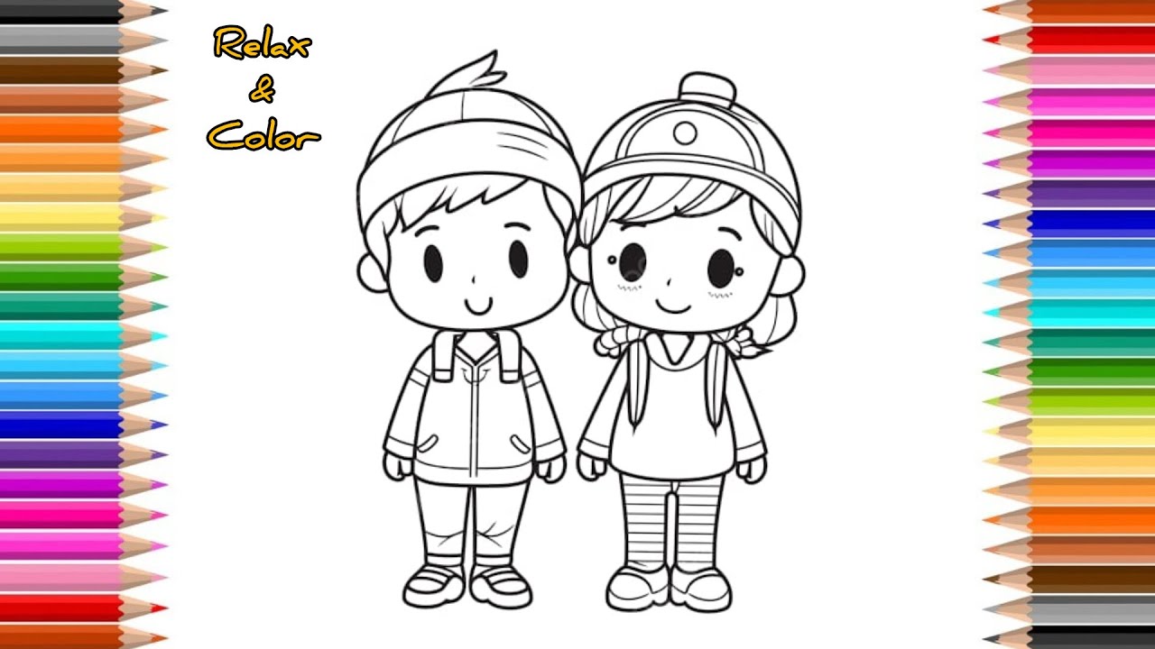 Relax & Color | Cute Boy and Girl Coloring Page | Relaxing Coloring Art