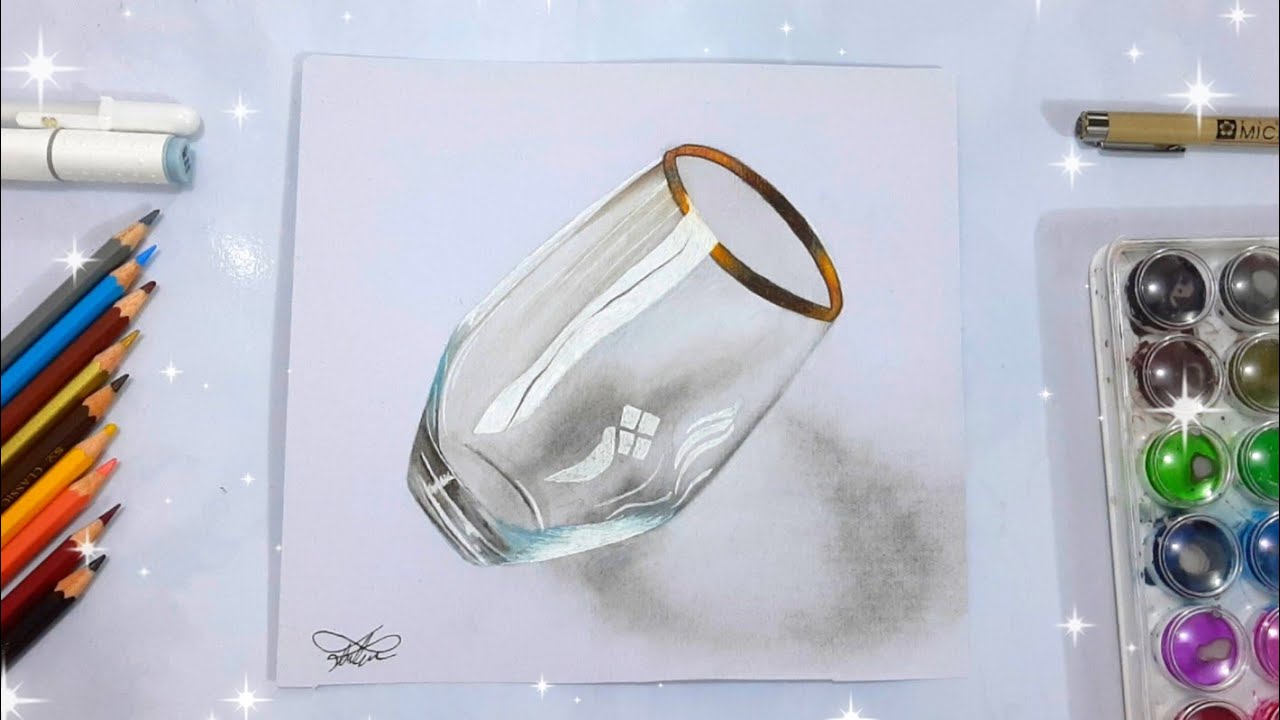 رسم قدح زجاج مائل || Draw a mug diagonal glass