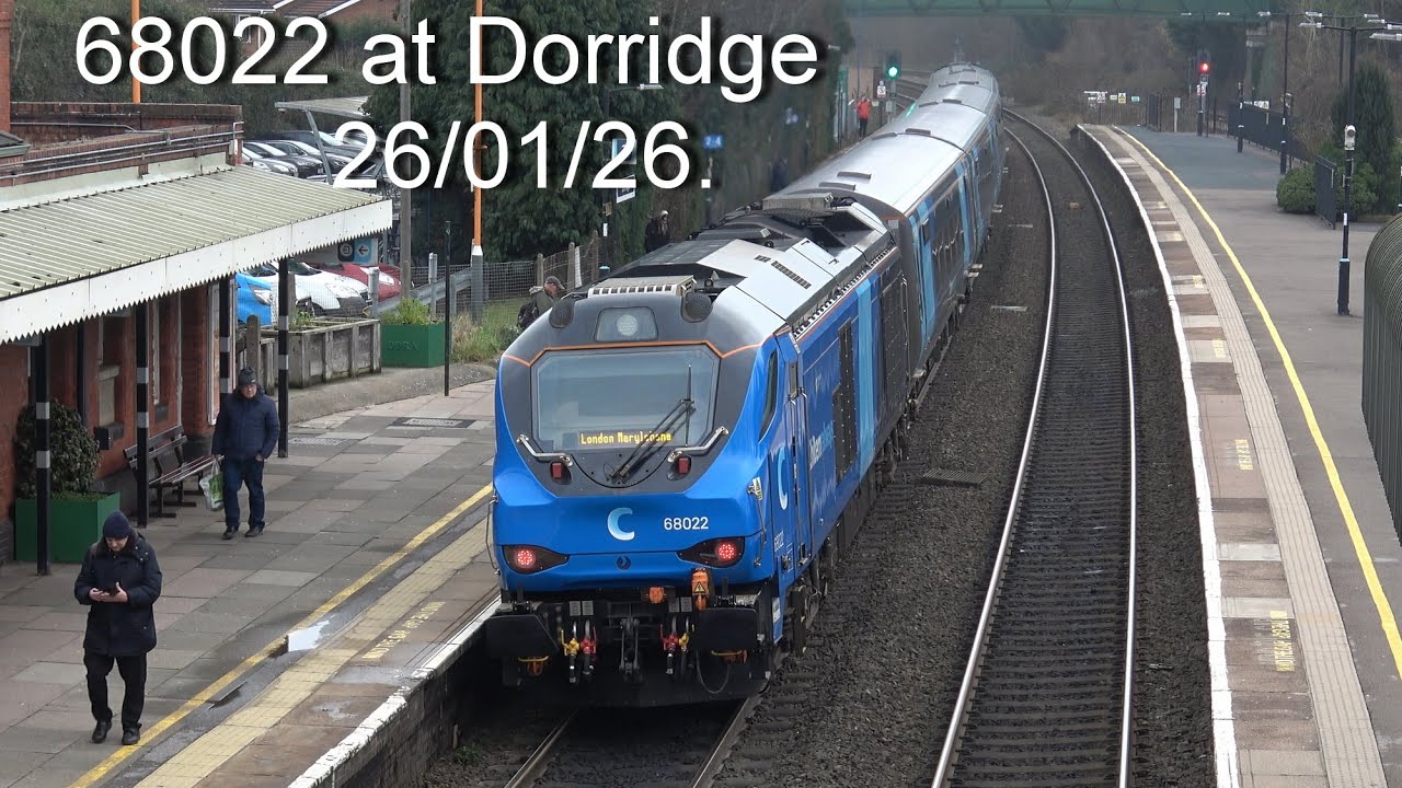 68022. First day in service for new Chiltern set. Dorridge, 26/01/26. Also 66068, 168001 & 165023.