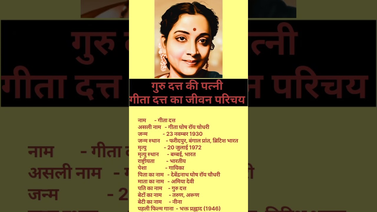 Geeta Dutt Ka Biography #shorts #geetadutt #singer