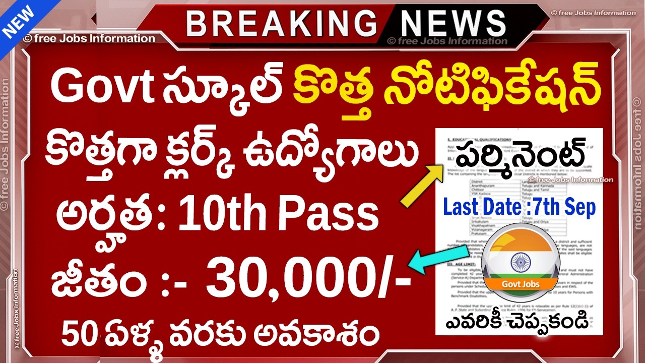 🏬 ప్రభుత్వ స్కూల్స్ లో క్లర్క్ ,TGT,PGT జాబ్స్ | 10th Pass Govt Jobs | Govt School Jobs In telugu
