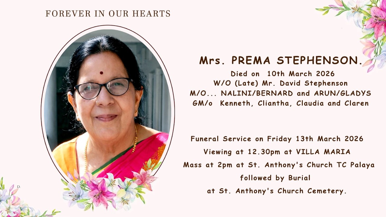 FUNERAL SERVICE OF Mrs. PREMA STEPHENSON  ||  ON 13TH MARCH FRIDAY