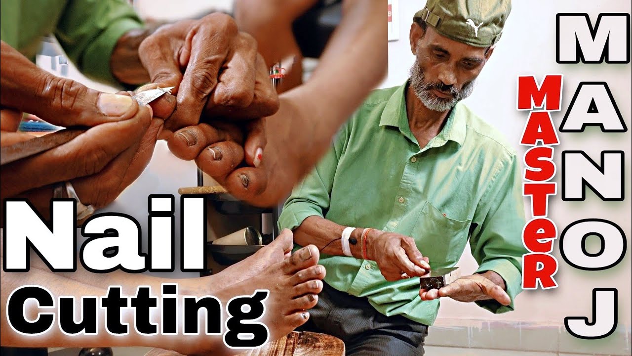 Legendary Manoj Master Indian barber leg nail cutting with iron knife very old traditional - Asmr