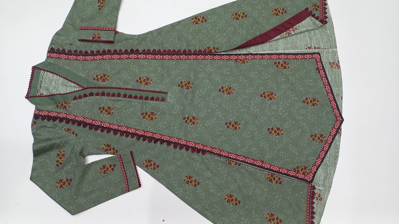 How to make V shape frock with border & center V panel/ V shape border designing on Khaddar frock