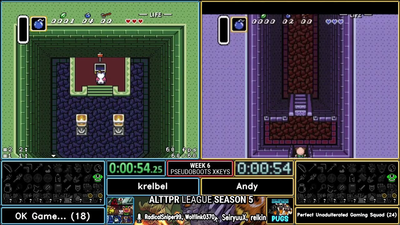 ALTTPR League - Week 6 - CrossKeys + PseudoBoots - Andy vs Krelbel