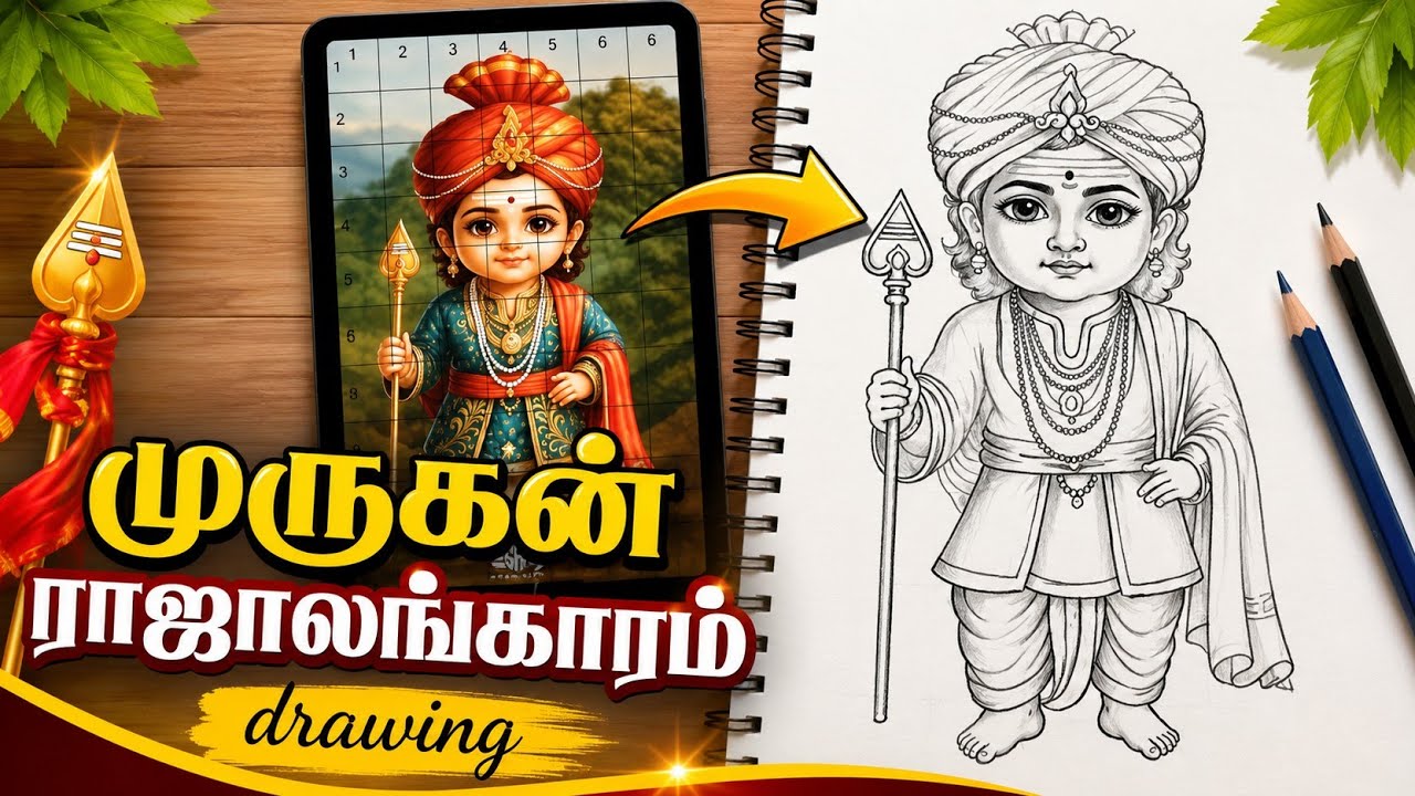 Murugan outline drawing in Raja Alangaram | step by step drawing tutorial with acrylic markers 