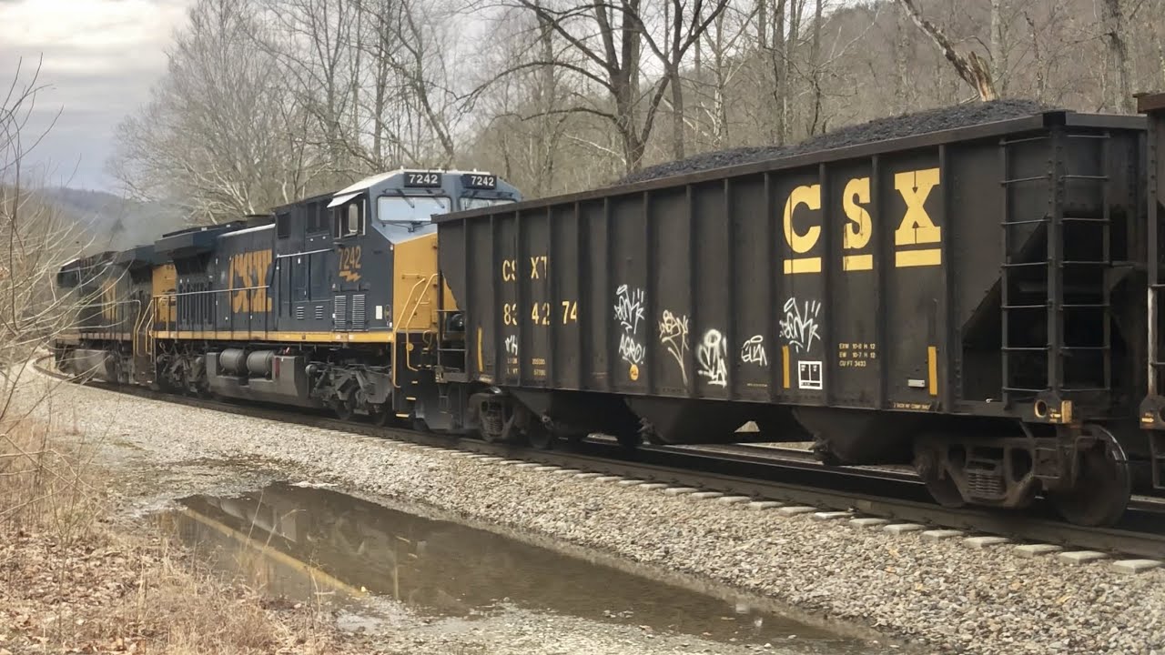 Coal Train Makes Sudden Stop & Starts Quickly Jellico, Tennessee, Steam Engine Corbin Kentucky CSX