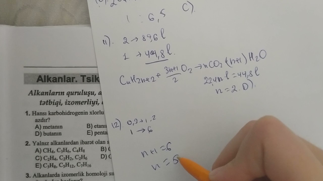 Kimya II hissə test toplusu || Alkanlar. 1-52.