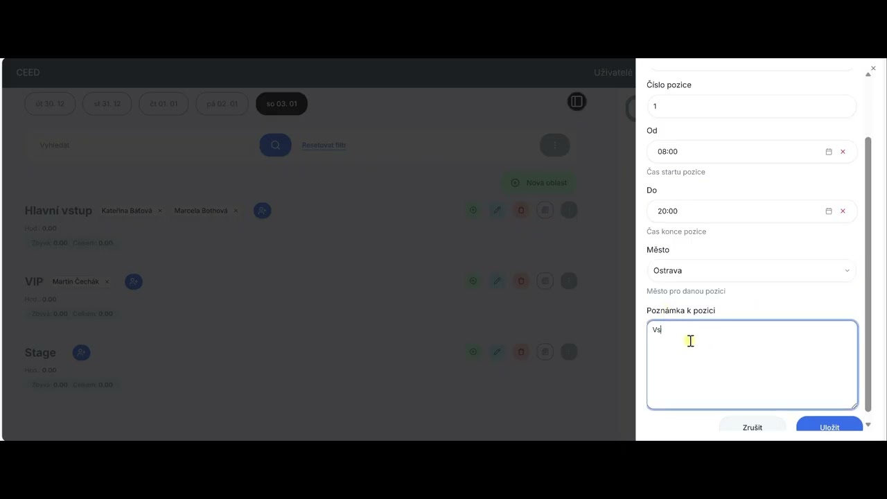 CEED - Menu události - vytvoření plánu ručně