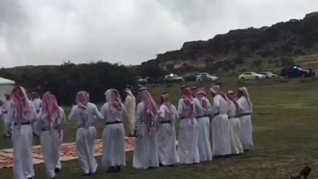 استقبال الاميران تحت زخات المطر امير منطقة عسير ونائبه
